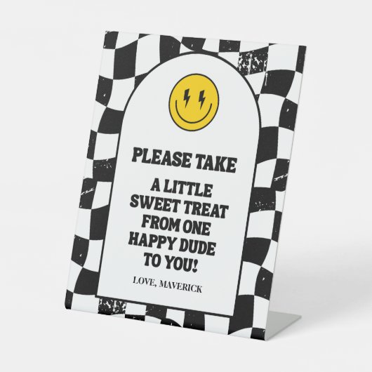 Signe De Table Retro One Happy Dude Smile Face Boy 1st Birthday (Recto)