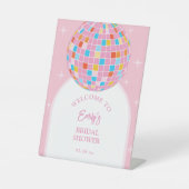 Signe De Table Retro Pink Disco Ball les années 70 Fête des marié (Recto)