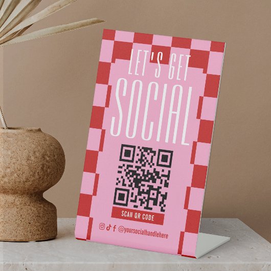 Signe De Table Retro Red & Pink Social Media Scannable QR Code
