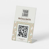Signe De Table Retro Wavy Abstract Pattern QR Code Pedestal (Recto)