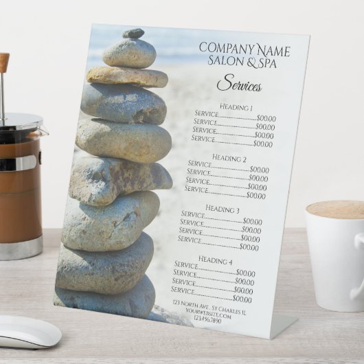 Signe De Table Rock Stack Cairn Spa Salon Services Menu (In SItu)