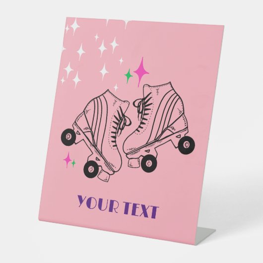 Signe De Table Roller Skates Patinage rose Anniversaire Disco Par (Recto)