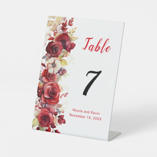 Signe De Table Romantique Roses Rouges Mariage Floral (Recto)