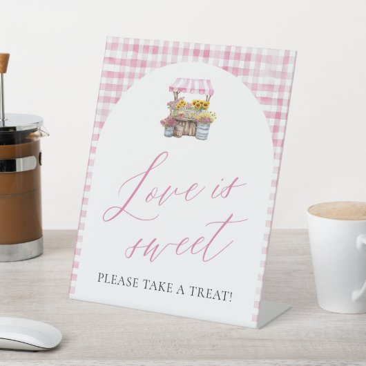 Signe De Table Rose à carreaux frais du marché L'amour est doux (In SItu)