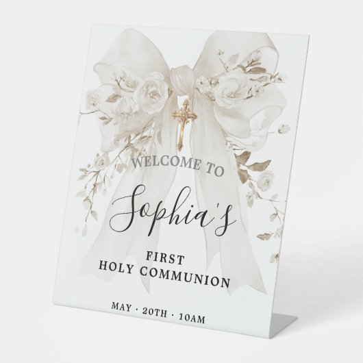 Signe De Table Rose à ruban blanc pour la première communion d'un (Recto)