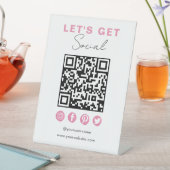 Signe De Table Rose Blanc Moderne Connectez-Vous Au Code QR Améri (In SItu)