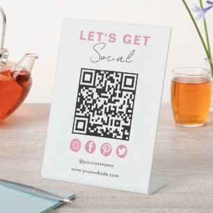 Signe De Table Rose Blanc Moderne Connectez-Vous Au Code QR Améri
