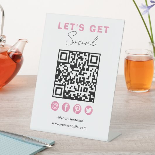 Signe De Table Rose Blanc Moderne Connectez-Vous Au Code QR Améri (In SItu)