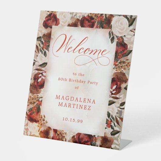 Signe De Table Rose blanche Bourgogne 80e anniversaire Bienvenue (Recto)