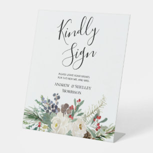 Signe De Table Rose blanche & pin Kindly Signer Mariage livre d'h
