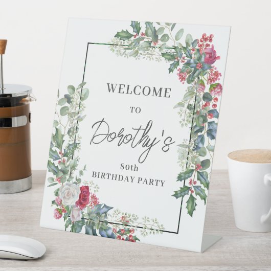 Signe De Table Rose blanche rouge Floral Holly 80e fête d'anniver (In SItu)
