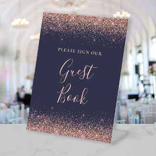 Signe De Table Rose bleu foncé Gold Parties scintillant Mariage l
