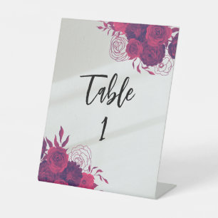 Signe De Table Rose chaud et violet foncé Mariage floral brillant