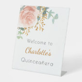 Signe De Table Rose dorée florale de feuillage Quinceanera de bie (Recto)