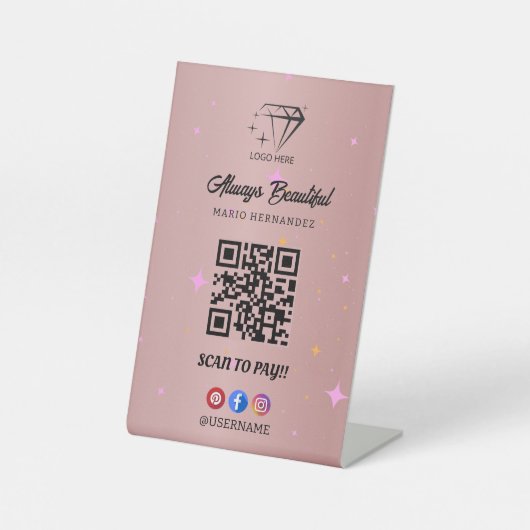 Signe De Table Rose Esthétique Gold Qr Code Scan pour payer (Recto)