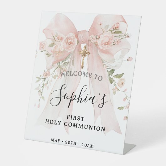 Signe De Table Rose Fleurie Rose Bow Communion Solennelle (Recto)