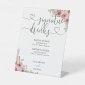 Signe De Table Rose Floral Heart Script Mariage Signature Boisson (Recto)
