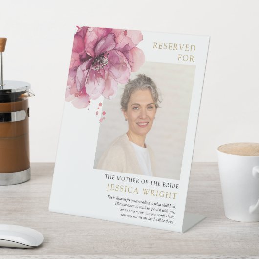 Signe De Table Rose Floral Réservé Enregistrer Un Siège Photo Mar (In SItu)