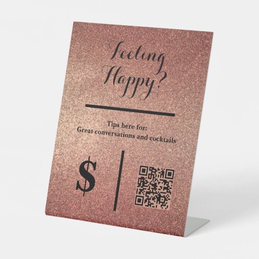 Signe De Table Rose Gold Glitter QR Code Event Bartenter (Recto)