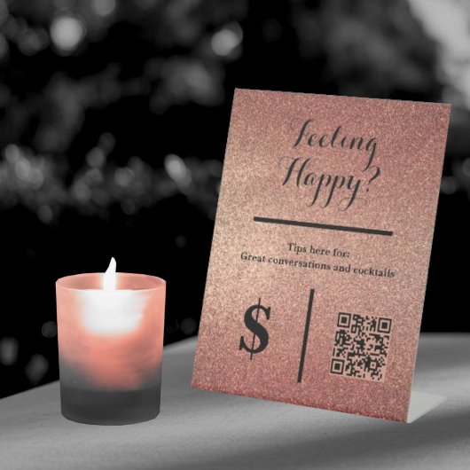 Signe De Table Rose Gold Glitter QR Code Event Bartenter