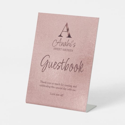Signe De Table Rose Gold Monogram Sweet Sixteen Guestbook (Recto)