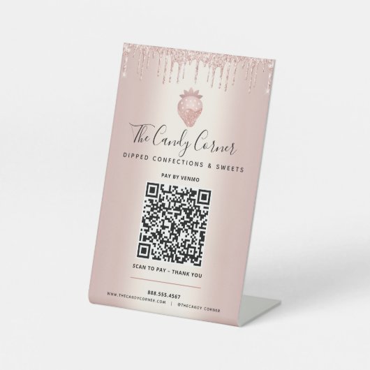 Signe De Table Rose Gold QR Code Payer ici Parties scintillant de (Recto)