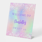 Signe De Table Rose holographique violet doux 16 bienvenue (Recto)