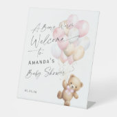 Signe De Table Rose moderne bébé fille douche Bearly wait Accueil (Recto)