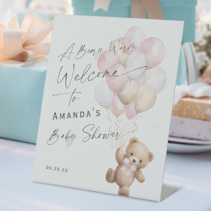 Signe De Table Rose moderne bébé fille douche Bearly wait Accueil