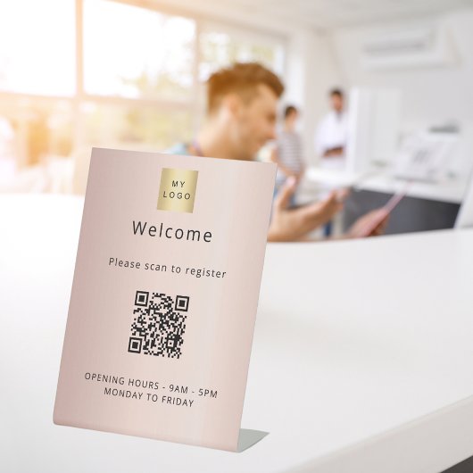 Signe De Table Rose or code QR enregistrement client bienvenue