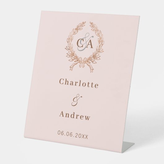 Signe De Table Rose or monogramme couronne mariage bienvenue (Recto)