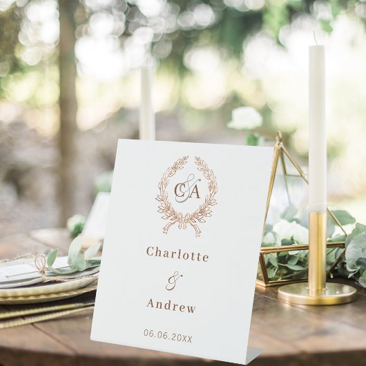 Signe De Table Rose or monogramme couronne mariage bienvenue