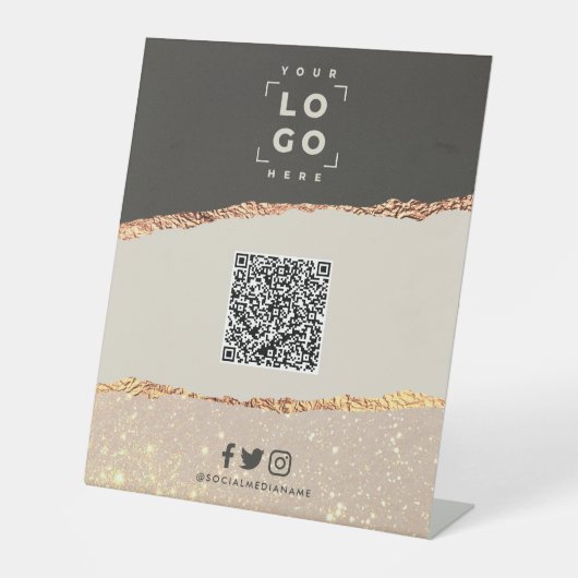 Signe De Table Rose or noir élégant moderne code QR marque (Recto)