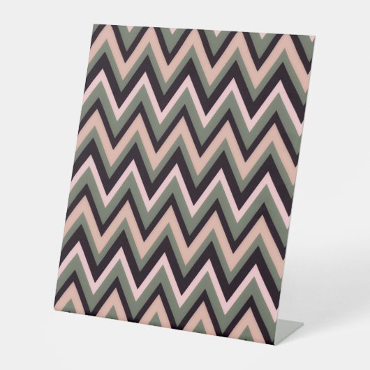 Signe De Table Rose Pâle Noir & Sauge Chevron – Zigzag Moderne (Recto)