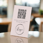 Signe De Table Rose QR Code Blanc Menu Logo Restaurant Moderne