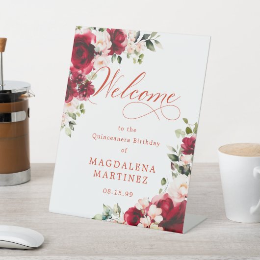 Signe De Table Rose rose rose rose Peony Quinceanera Bienvenue (In SItu)
