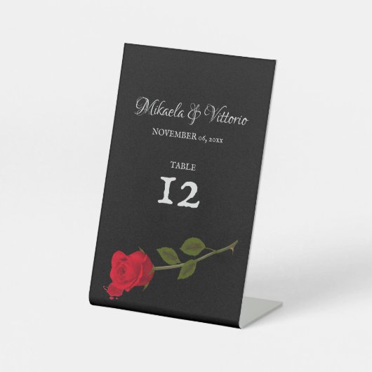 Signe De Table Rose sanglant Élégant Mariage gothique noir (Recto)