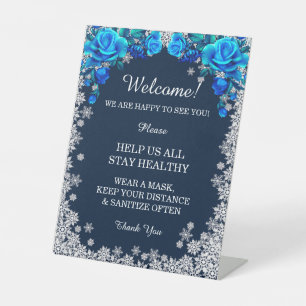 Signe De Table Roses Bleues Brillantes Mesure de Sécurité Flocon