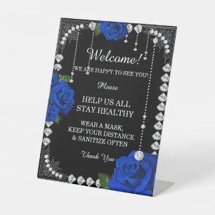 Signe De Table Roses Et Diamants Bleus Romantiques Mesures De Séc