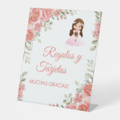 Signe De Table Roses roses mignonnes en première communion espagn (Recto)