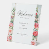 Signe De Table Roses roses romantiques et calligraphie Bienvenue (Recto)