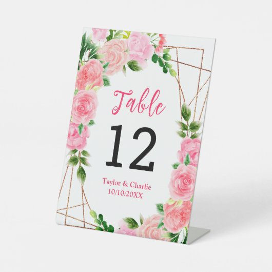 Signe De Table Roses roses roses avec Mariage de feuillage Numéro (Recto)