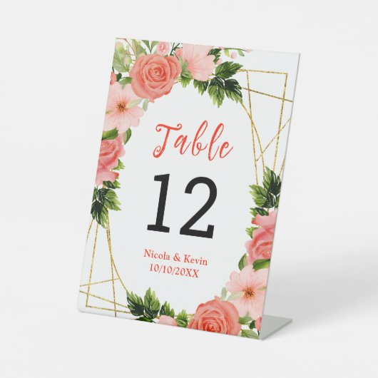 Signe De Table Roses rouges corail avec feuillage (Recto)