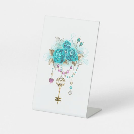 Signe De Table Roses turquoise avec touches (Recto)