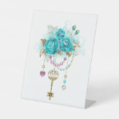 Signe De Table Roses turquoise avec touches (Recto)