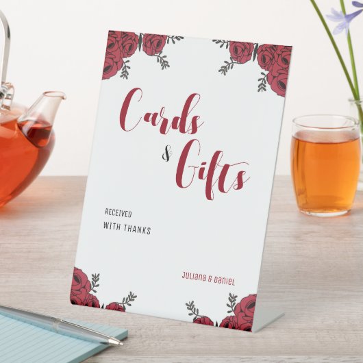 Signe De Table Rouge Rose Floral thème Mariage (In SItu)