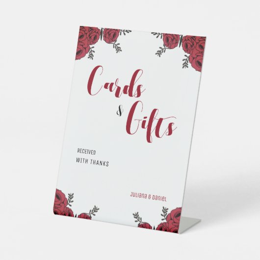 Signe De Table Rouge Rose Floral thème Mariage (Recto)