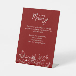 Signe De Table Rouge rubis floral minimal en souvenir