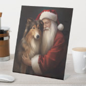 Signe De Table Rough Collie Avec Noël Festif Du Père Noël (In SItu)