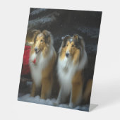 Signe De Table Rough Collie Snowy Sleigh Décor de Noël (Recto)